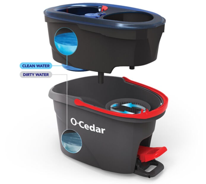 O-Cedar EasyWring Microfiber Spin Mop, Bucket Floor Cleaning System, Red,  Gray