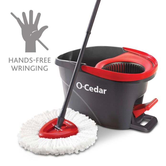 Black/Red Professional Flat Floor Mop and Bucket Set with Washable  Microfiber Pad 2 Gal.
